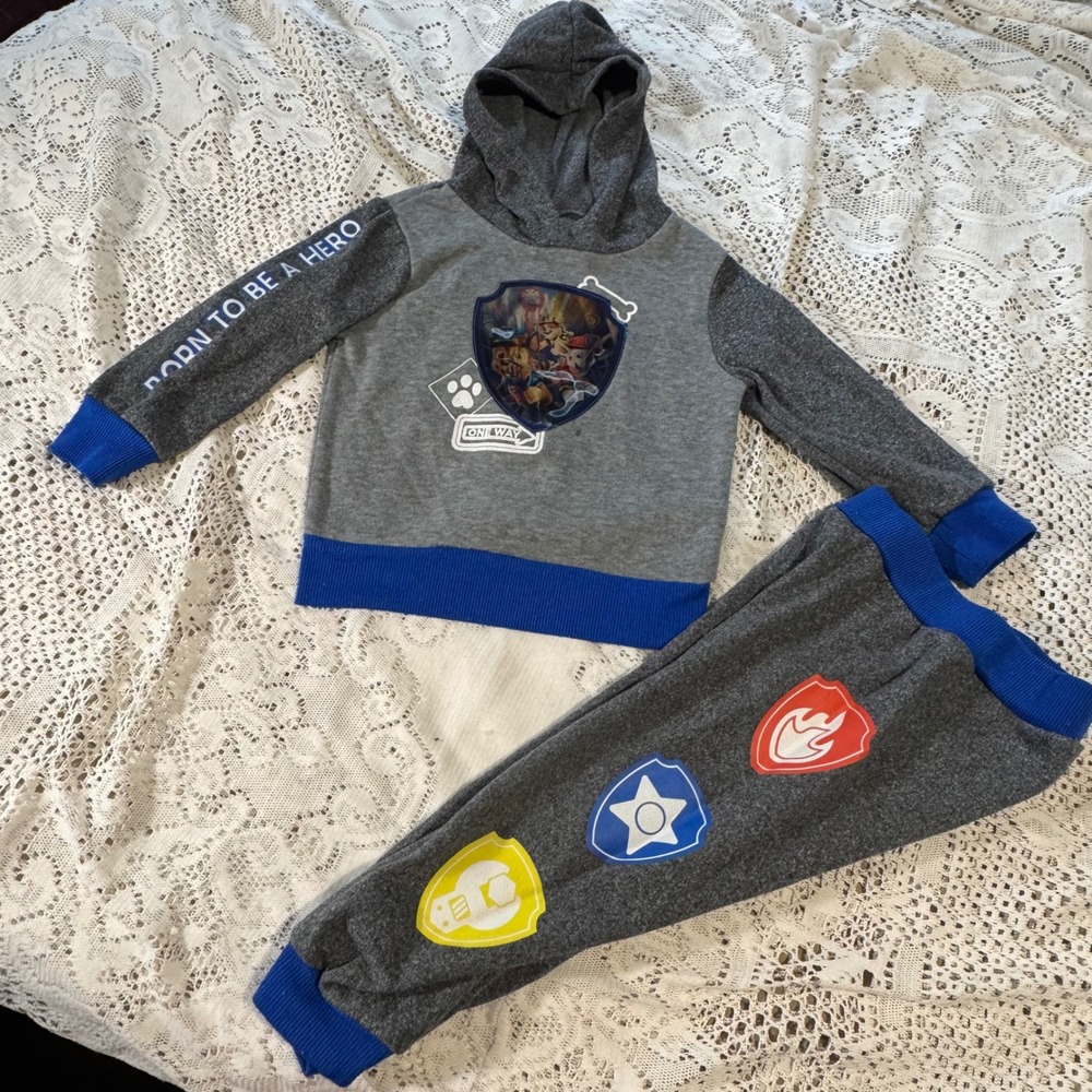 Paw Patrol The Movie Kids Hoodie & Pants Set Size 3T Gray Blue